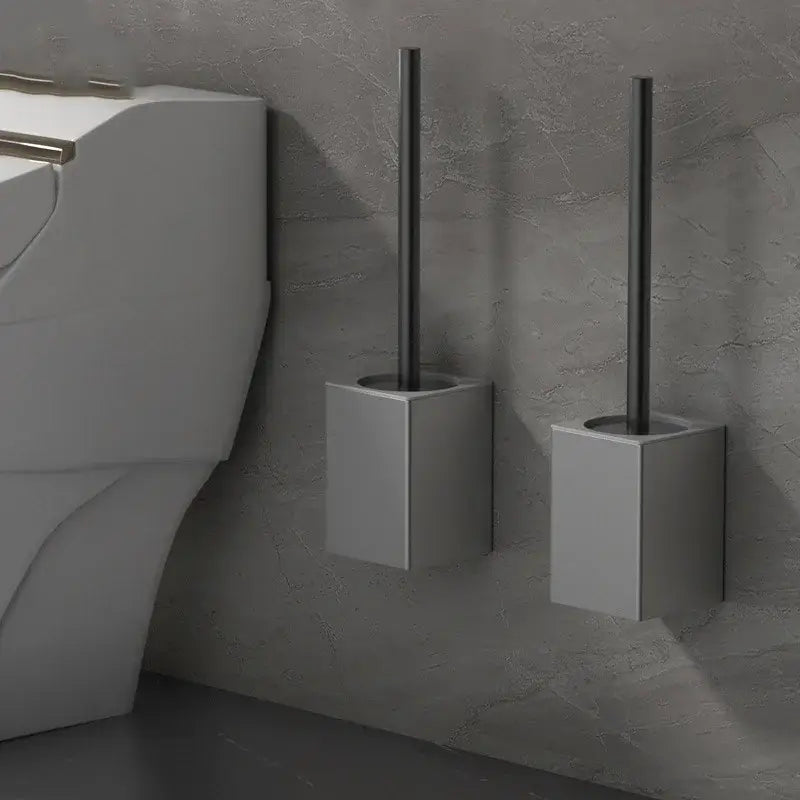 Modern matte gray and black metal toilet brush holder set bathroom