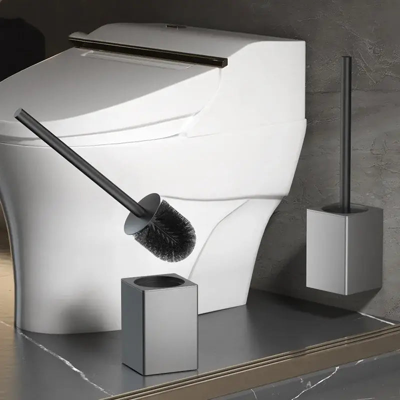 Modern matte gray and black metal toilet brush holder set bathroom