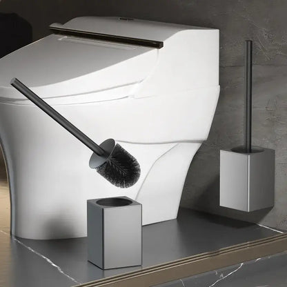 Modern matte gray and black metal toilet brush holder set bathroom