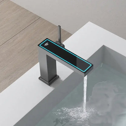 Modern matte gray digital display square sink mixer kitchen faucet