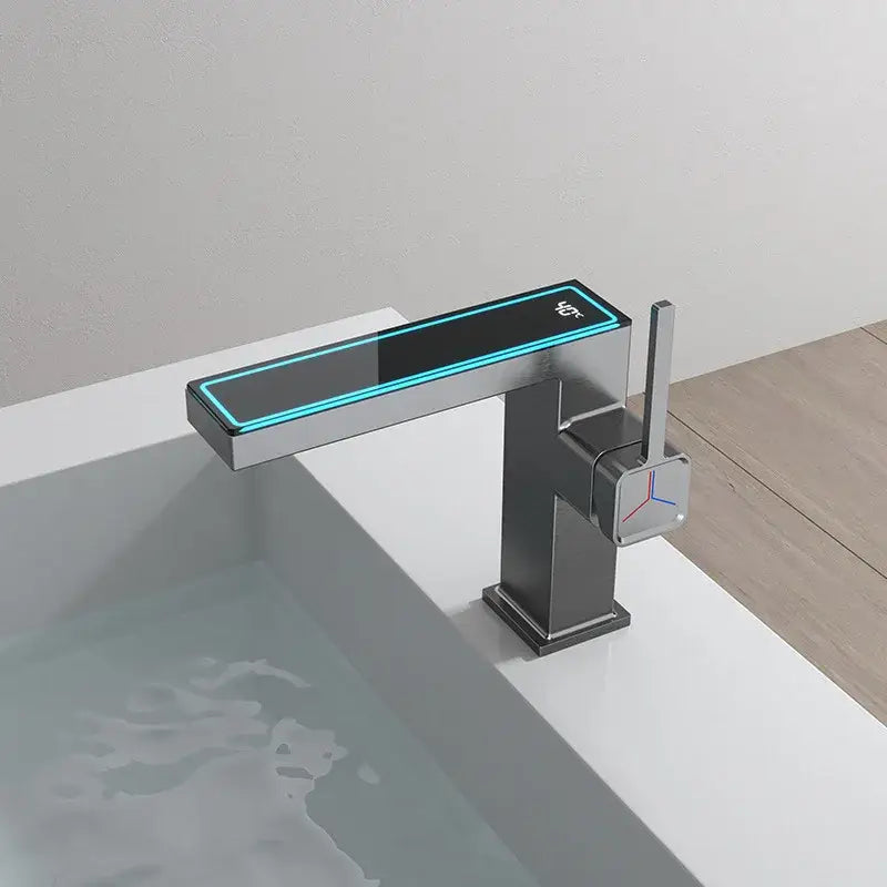 Modern matte gray digital display square sink mixer kitchen faucet