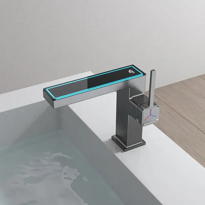 Modern matte gray digital display square sink mixer kitchen faucet