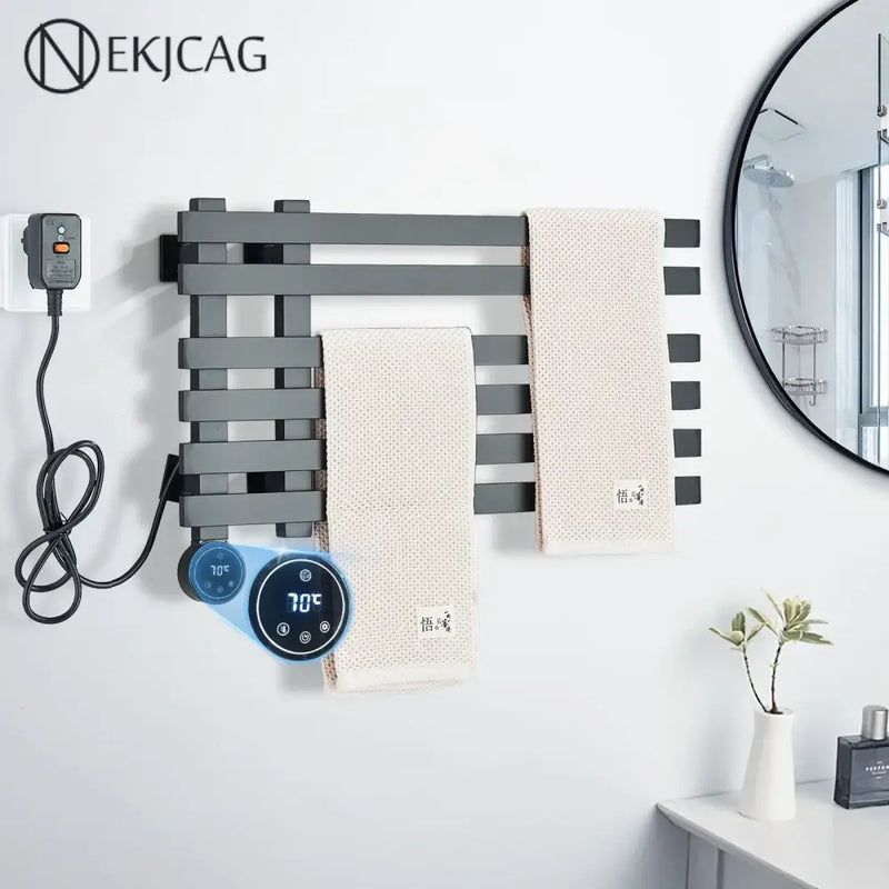 Modern matte gray digital touch towel warmer – bathroom smart dryer