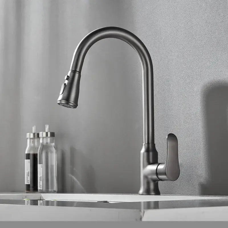 Modern matte gray kitchen faucet with pull down sprayer