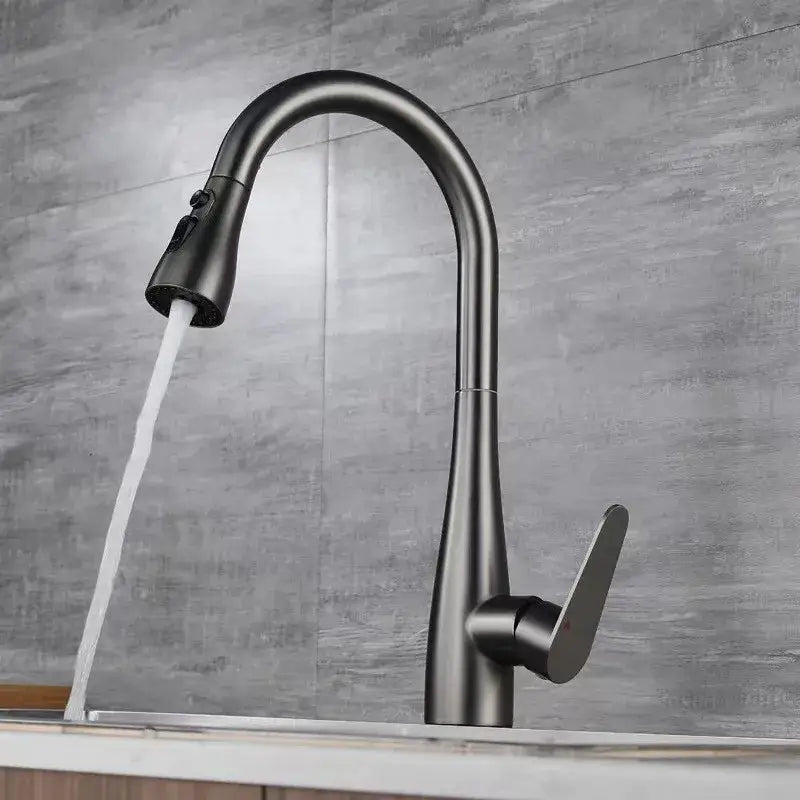 Modern matte gray kitchen faucet with pull down sprayer