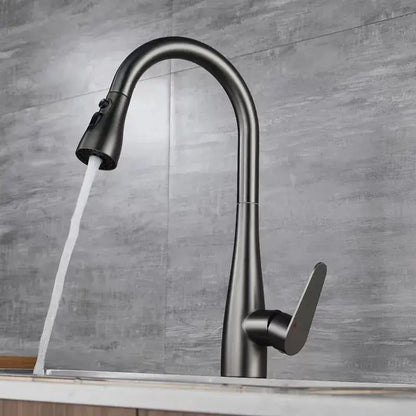 Modern matte gray kitchen faucet with pull down sprayer