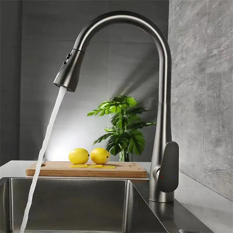 Modern matte gray kitchen faucet with pull down sprayer