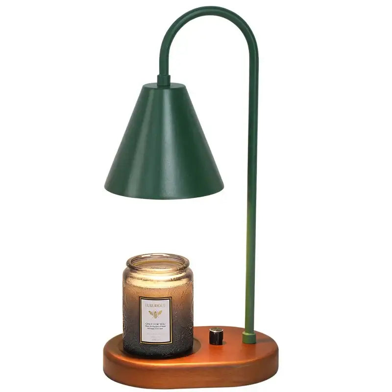 Modern matte green electric candle lamp warmer bedroom wooden base