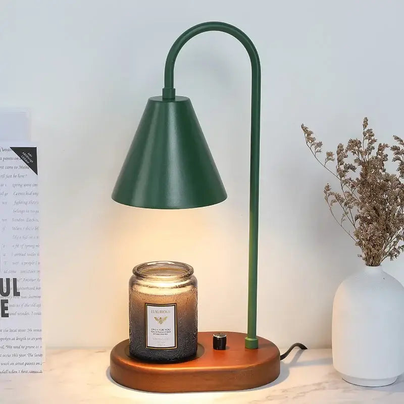 Modern matte green electric candle lamp warmer bedroom wooden base