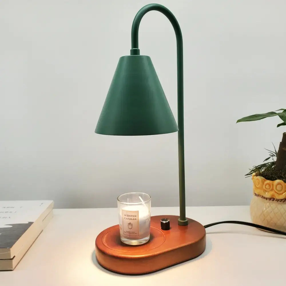Modern matte green electric candle lamp warmer bedroom wooden base