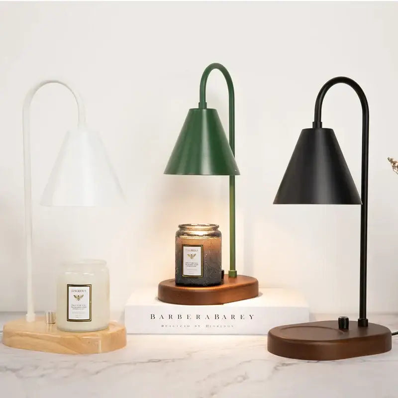Modern matte green electric candle lamp warmer bedroom wooden base