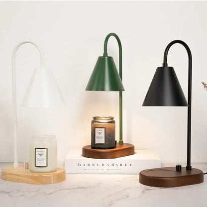 Modern matte green electric candle lamp warmer bedroom wooden base