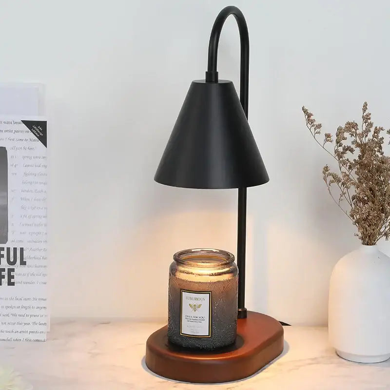 Modern matte green electric candle lamp warmer bedroom wooden base