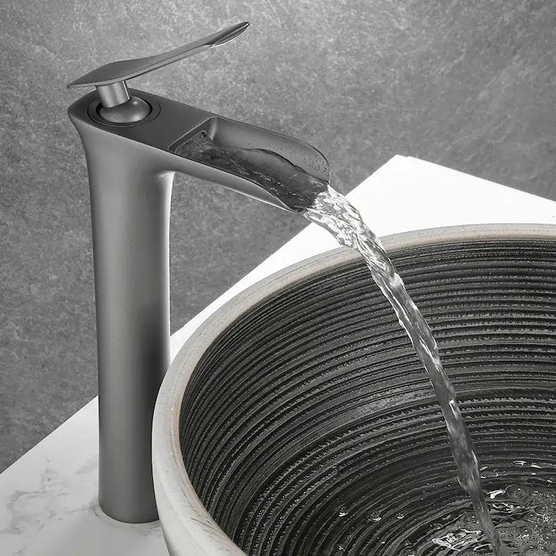 Modern matte grey waterfall brass basin faucet for bathroom sink