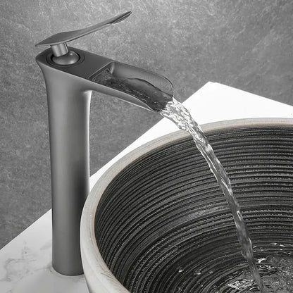 Modern matte grey waterfall brass basin faucet for bathroom sink