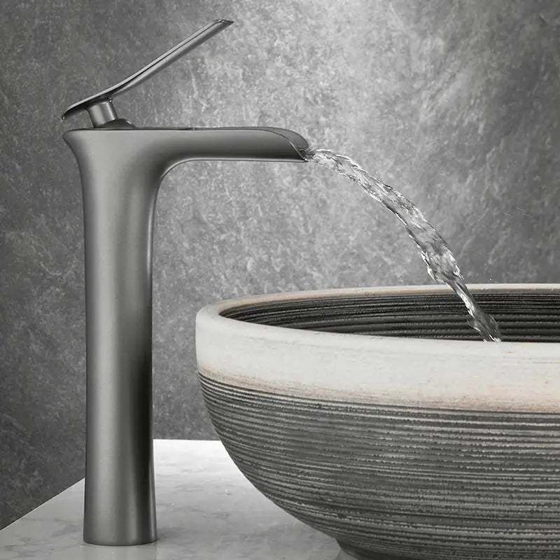 Modern matte grey waterfall brass basin faucet for bathroom sink