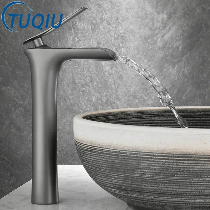 Modern matte grey waterfall brass basin faucet for bathroom sink