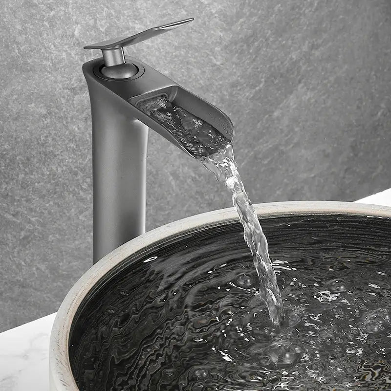 Modern matte grey waterfall brass basin faucet for bathroom sink