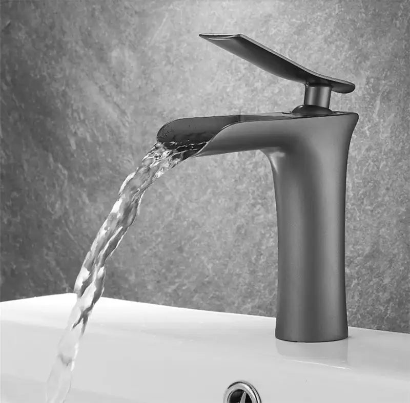 Modern matte grey waterfall brass basin faucet for bathroom sink