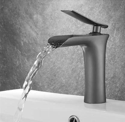 Modern matte grey waterfall brass basin faucet for bathroom sink
