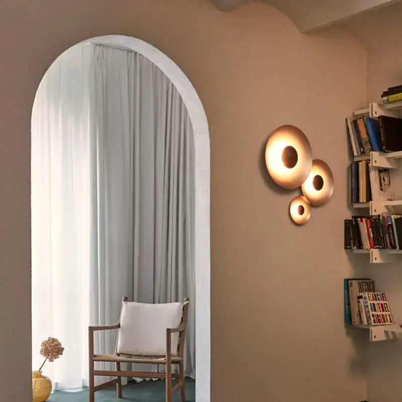 Modern matte white & brushed bronze ginger round wall lamp bedroom