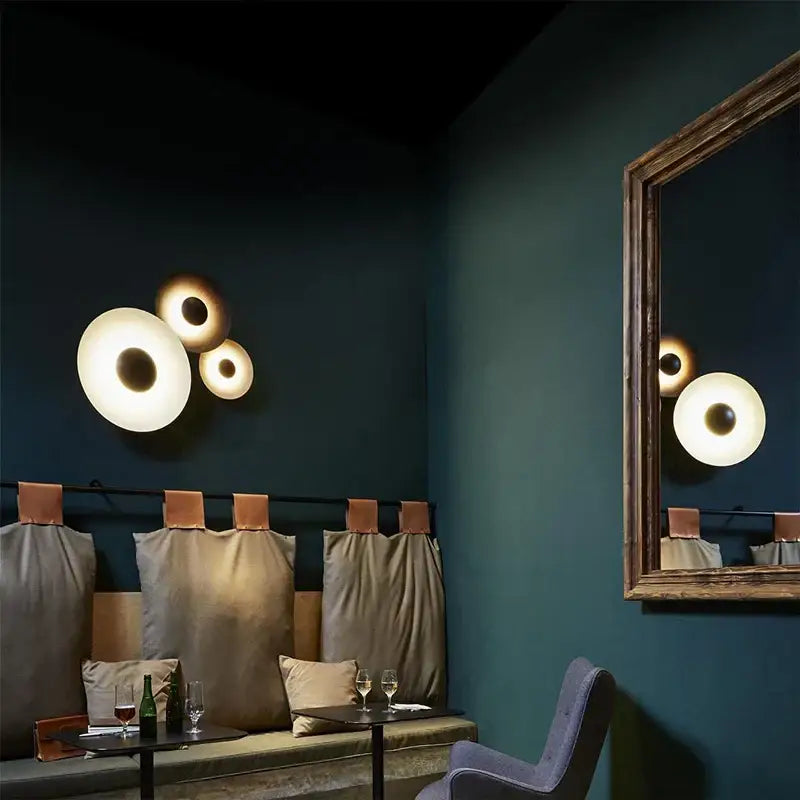 Modern matte white & brushed bronze ginger round wall lamp bedroom