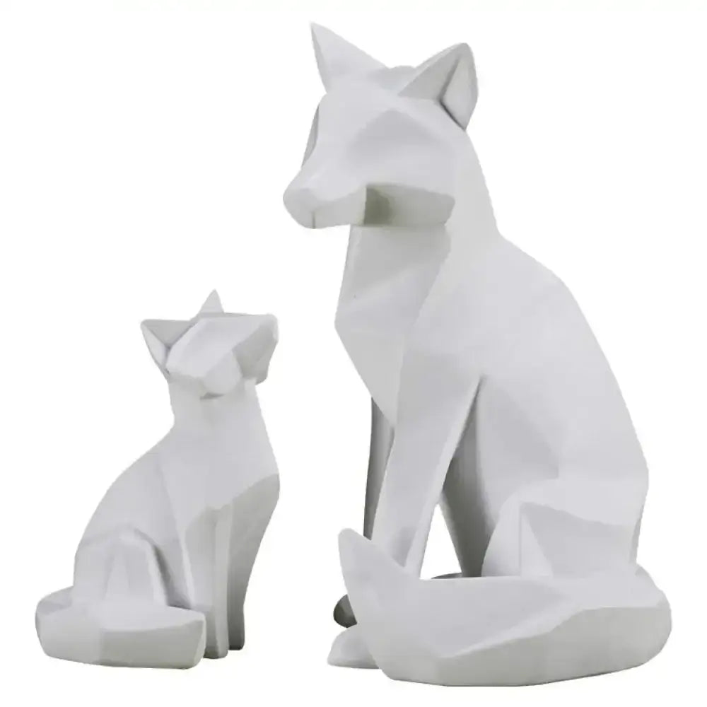 Modern matte white geometric fox sculpture living room decor