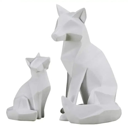 Modern matte white geometric fox sculpture living room decor