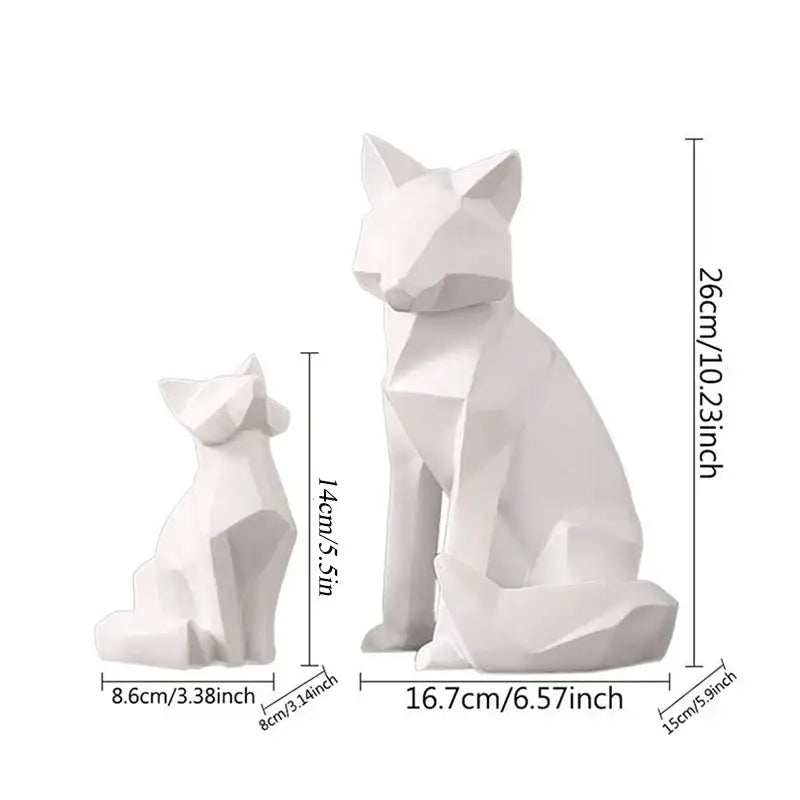 Modern matte white geometric fox sculpture living room decor