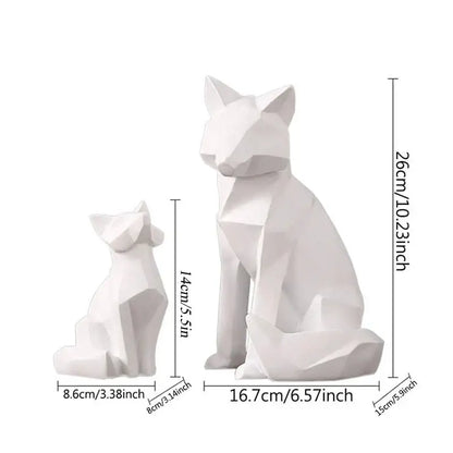 Modern matte white geometric fox sculpture living room decor