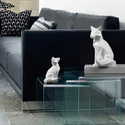 Modern matte white geometric fox sculpture living room decor