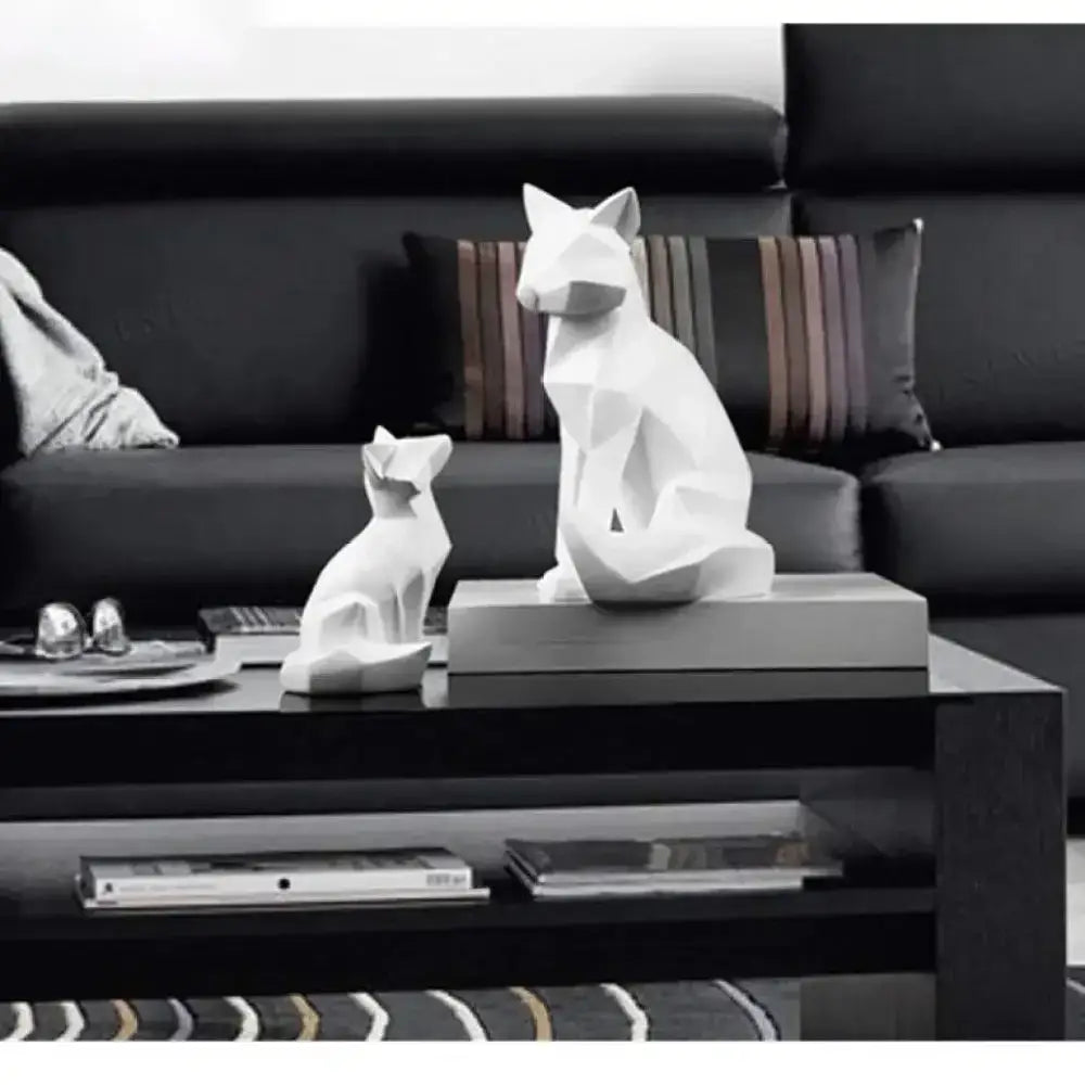 Modern matte white geometric fox sculpture living room decor