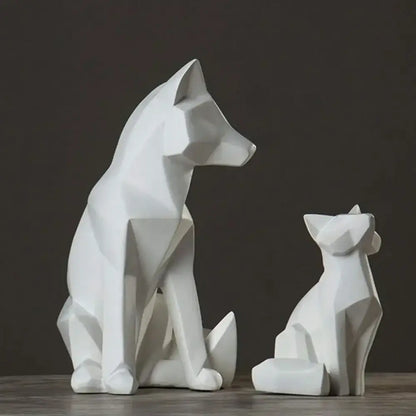 Modern matte white geometric fox sculpture living room decor