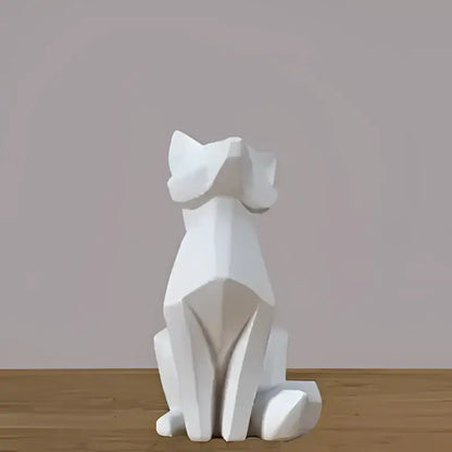 Modern matte white geometric fox sculpture living room decor