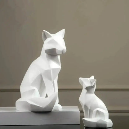 Modern matte white geometric fox sculpture living room decor