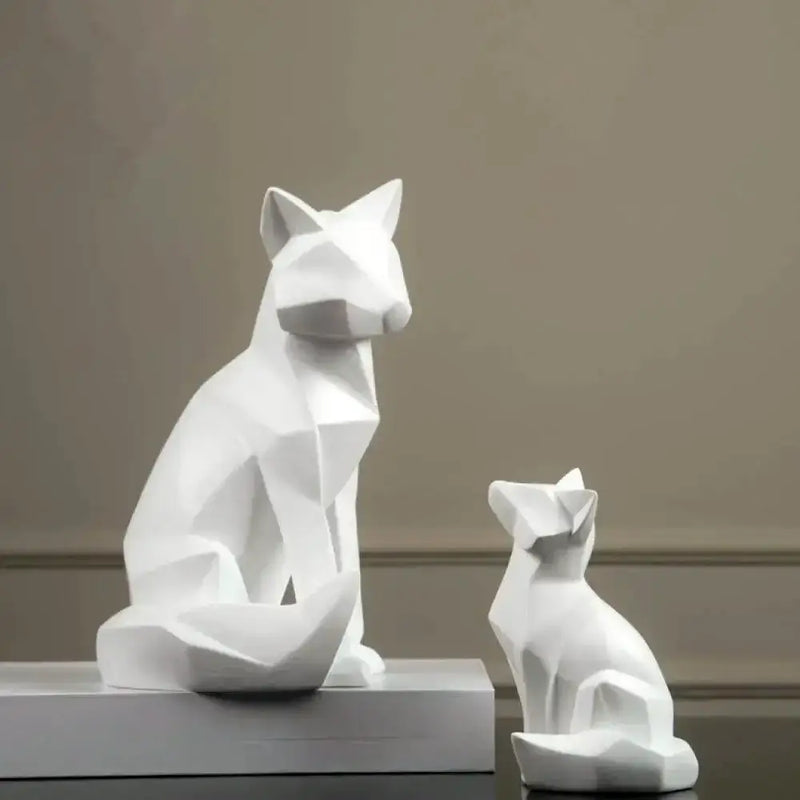 Modern matte white geometric fox sculpture living room decor