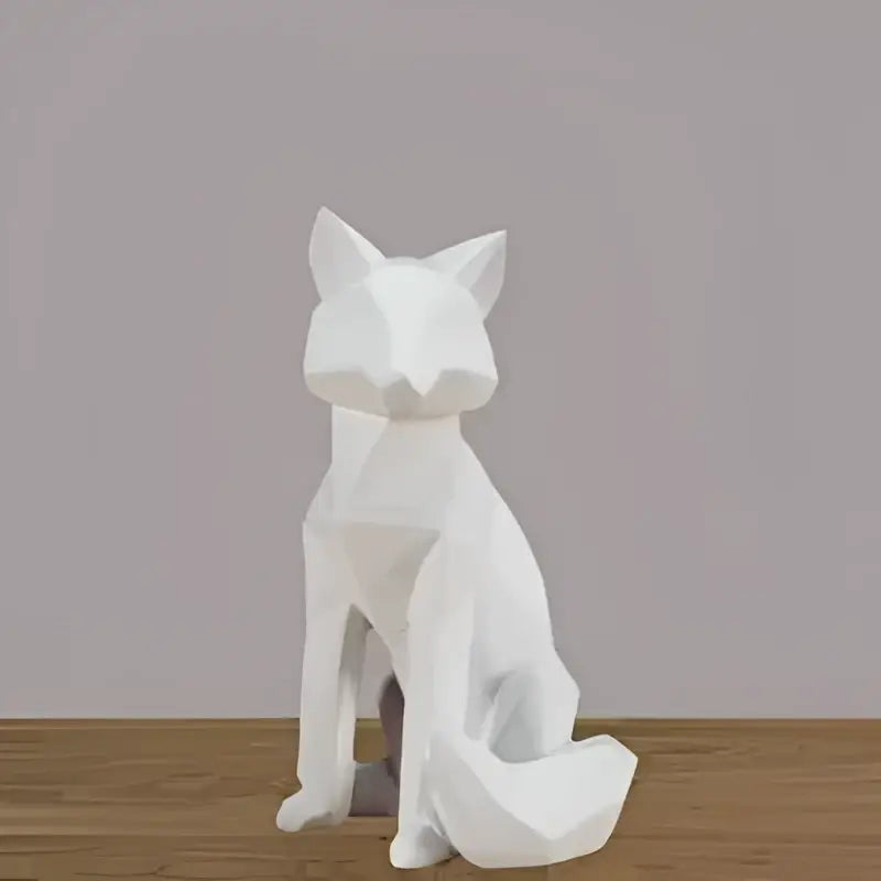 Modern matte white geometric fox sculpture living room decor