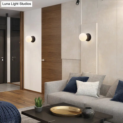 DecorBites™ Modern Matte White Glass Mini Globe Sconce Lamp with 1 Bulb Wall Mount for Living Room in Black
