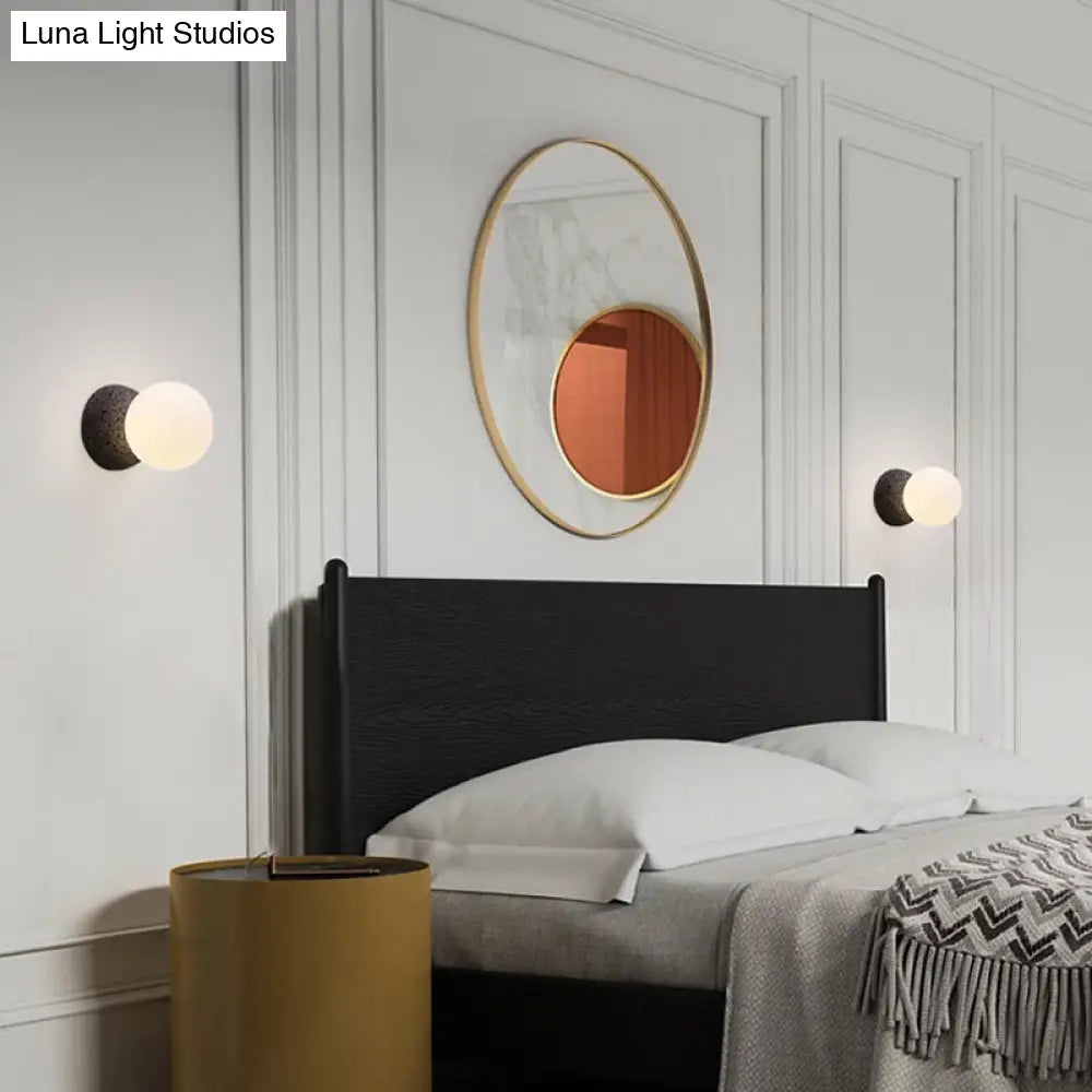 DecorBites™ Modern Matte White Glass Mini Globe Sconce Lamp with 1 Bulb Wall Mount for Living Room in Black
