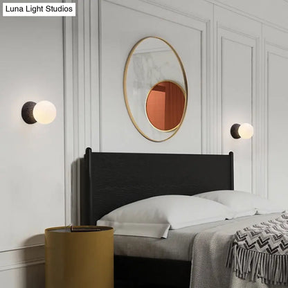 DecorBites™ Modern Matte White Glass Mini Globe Sconce Lamp with 1 Bulb Wall Mount for Living Room in Black
