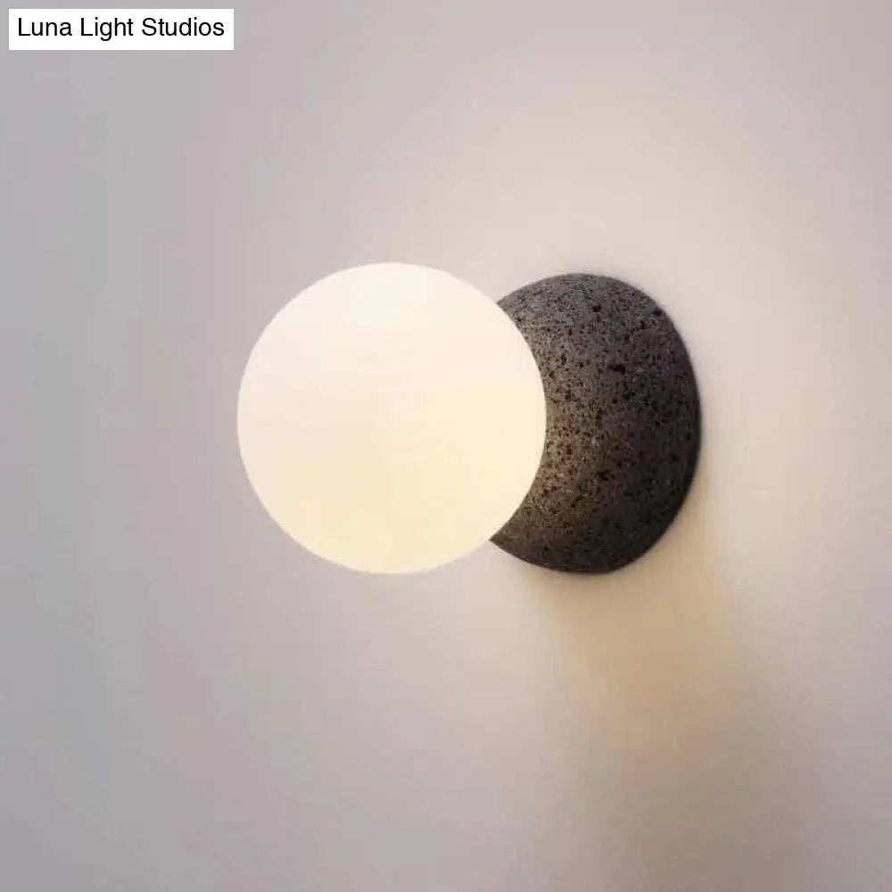 DecorBites™ Modern Matte White Glass Mini Globe Sconce Lamp with 1 Bulb Wall Mount for Living Room in Black