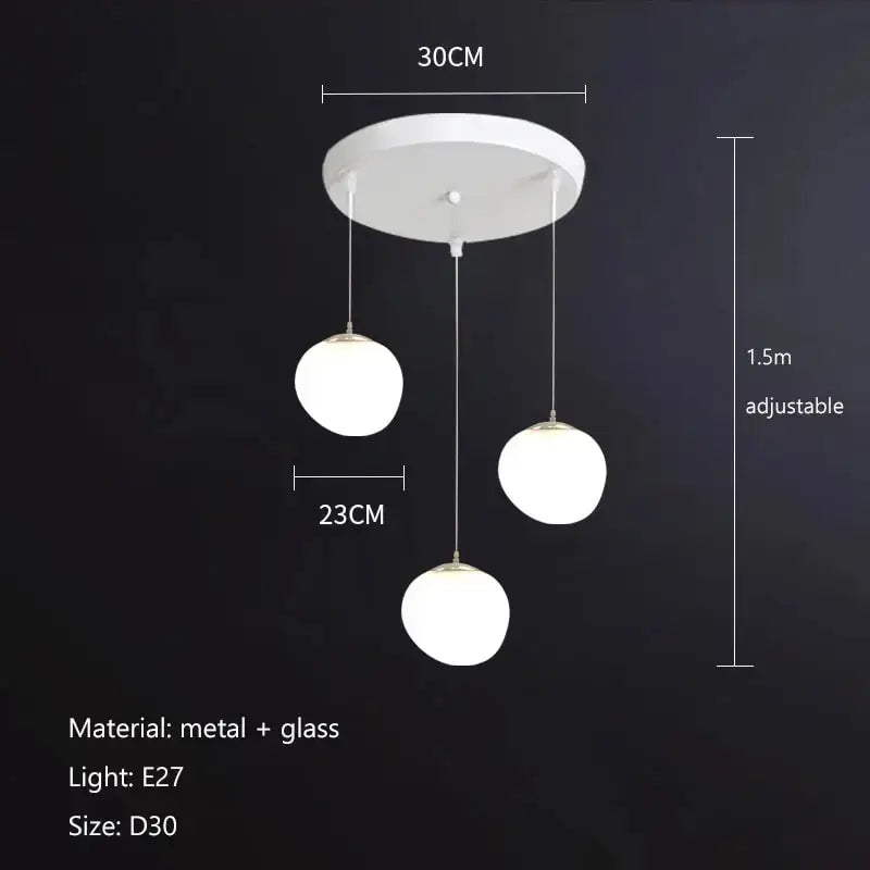 Modern matte white glass pendant light for kitchen and dining room
