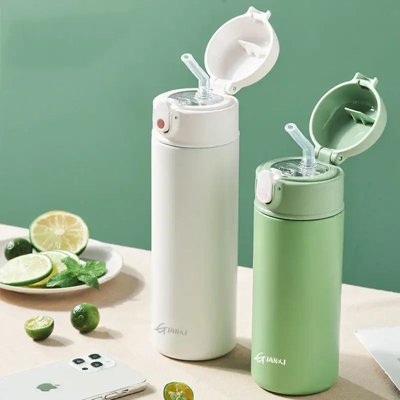 Modern matte white & mint green stainless steel thermos bottle kitchen
