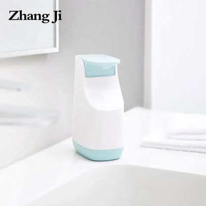 Modern matte white & teal soap pump dispenser kitchen space saving