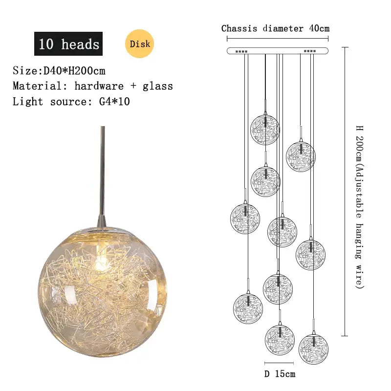 Modern mesh crystal ceiling chandelier living room spherical light