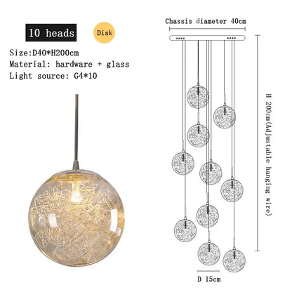 Modern mesh crystal ceiling chandelier living room spherical light