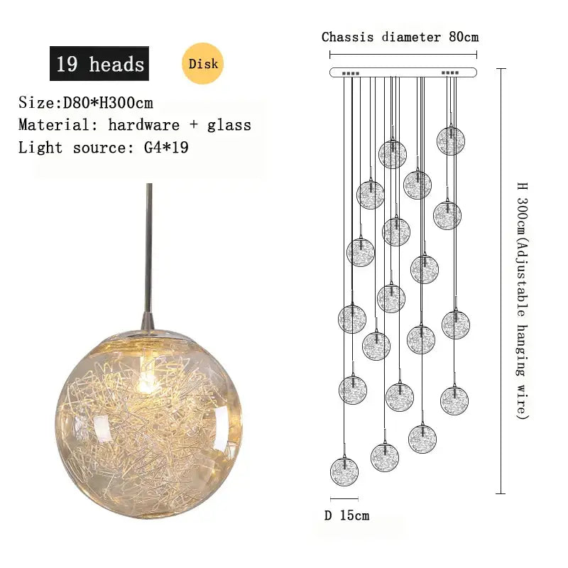 Modern mesh crystal ceiling chandelier living room spherical light
