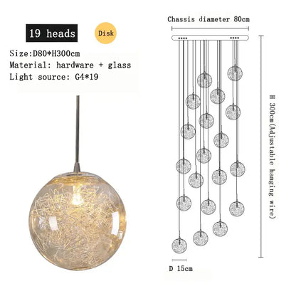 Modern mesh crystal ceiling chandelier living room spherical light