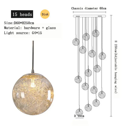 Modern mesh crystal ceiling chandelier living room spherical light