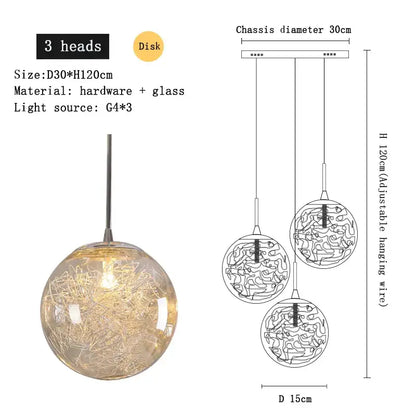 Modern mesh crystal ceiling chandelier living room spherical light